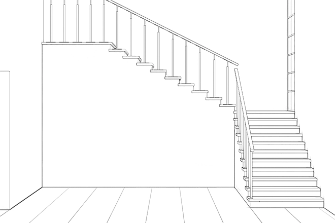 Drawing of a functional staircase design