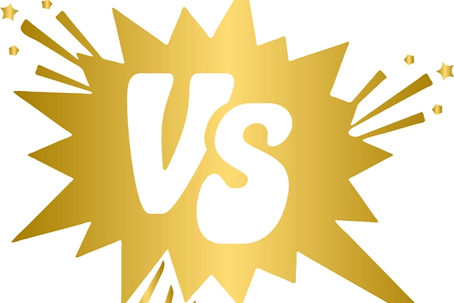 Versus sign representing prefabricated vs custom stairs Versus sign representing prefabricated vs custom stairs