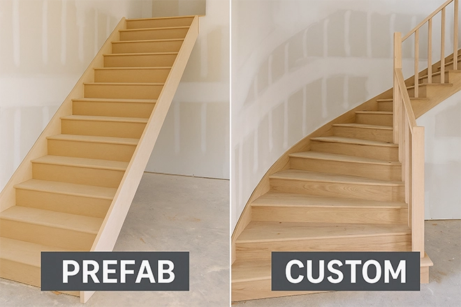 ChatGPT Image of prefab straight stairs and custom curved stairs ChatGPT Image of prefab straight stairs and custom curved stairs