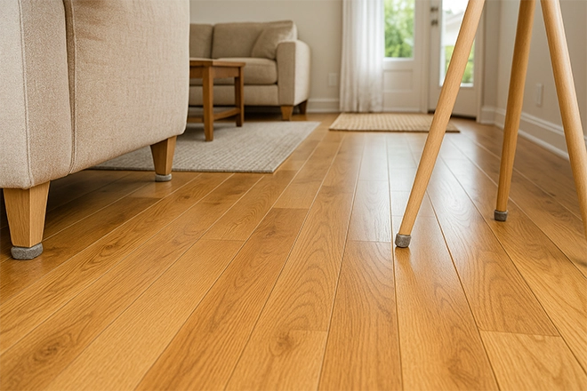 ChatGPT Image of putting protectors on furniture legs to protect hardwood floors ChatGPT Image of putting protectors on furniture legs to protect hardwood floors