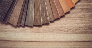 Hardwood flooring samples showcasing different wood stain colors and flooring finish options