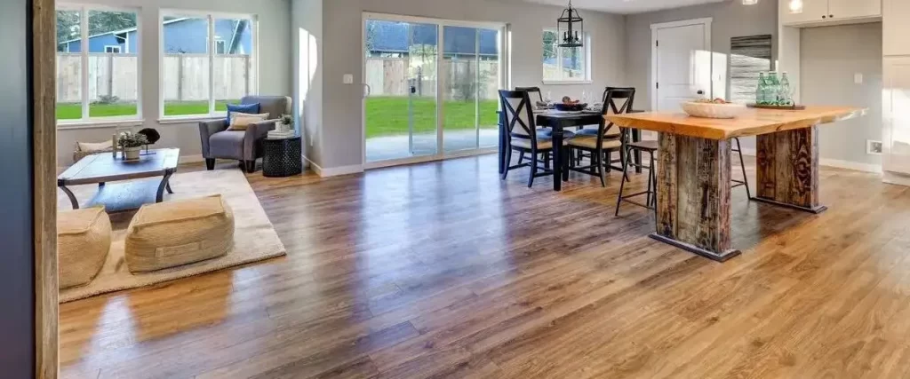 Best Type of Wood for Hardwood Floors: Picking the Right Species 3 Open concept home with luxury vinyl plank flooring and modern rustic interior design