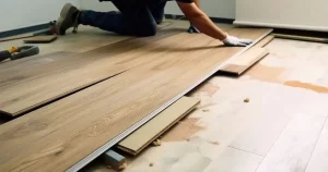 Professional vinyl plank flooring installation with wood-look flooring in modern residential interior